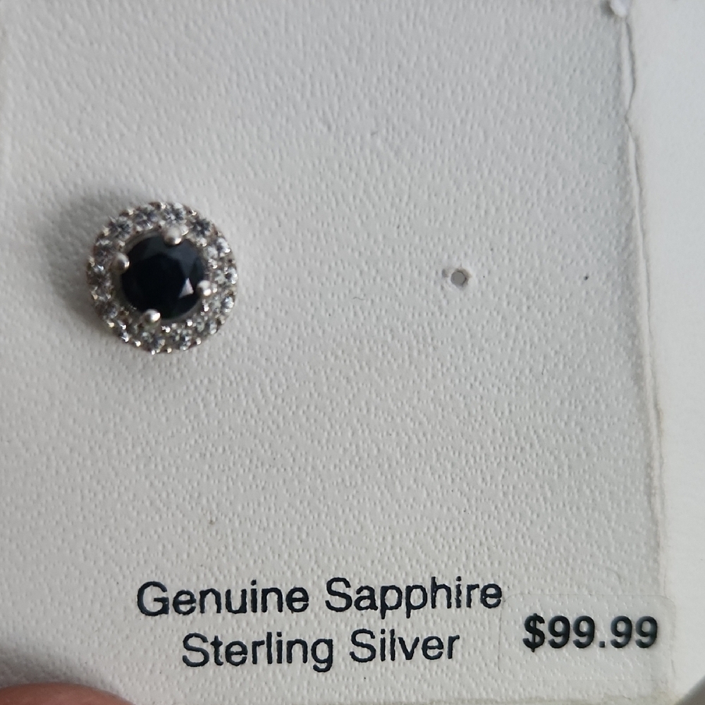 Sterling Silver Earring With Genuine Sapphire, Wrapped With L.C Diamonds
